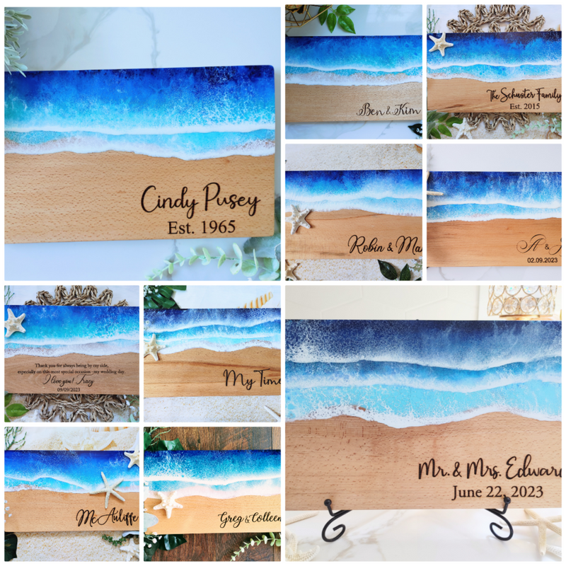 Personalized Blue Ocean Resin Cutting Board Charcuterie Serving Board Serving Tray, Beach Wedding Anniversary Gift