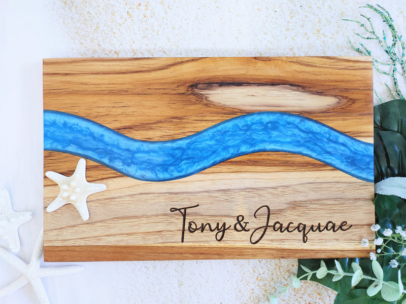 Personalized Teakwood CheeseBoard with Food Safe Colored Resin, Wedding Anniversary Birthday Bridal Christmas Gifts