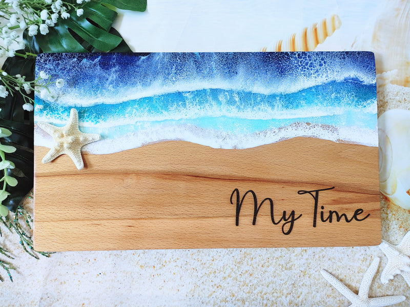 Personalized Blue Ocean Resin Cutting Board Charcuterie Serving Board Serving Tray, Beach Wedding Anniversary Gift