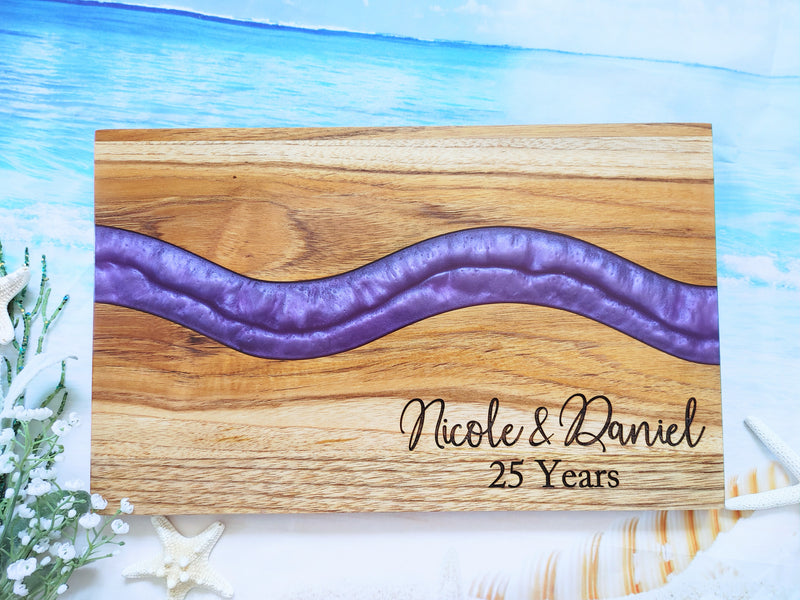 Personalized Teakwood CheeseBoard with Food Safe Colored Resin, Wedding Anniversary Birthday Bridal Christmas Gifts