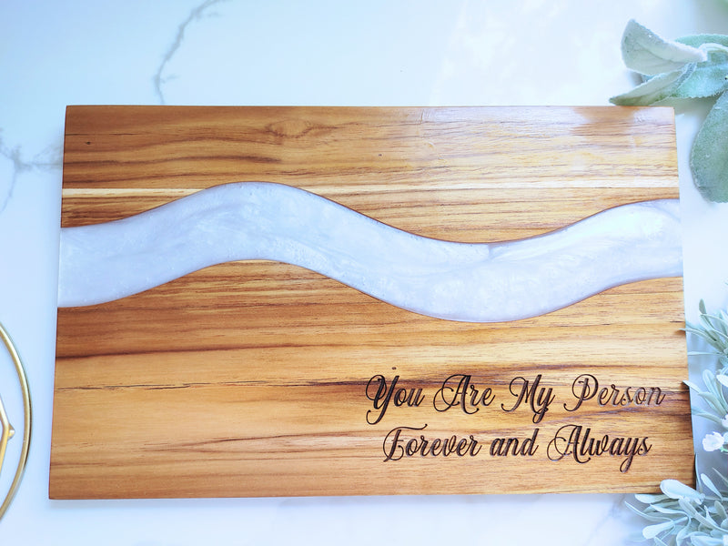 Personalized Teakwood CheeseBoard with Food Safe Colored Resin, Wedding Anniversary Birthday Bridal Christmas Gifts