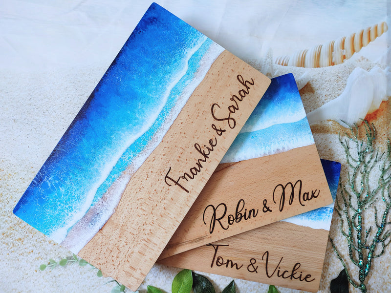 Personalized Blue Ocean Resin Cutting Board Charcuterie Serving Board Serving Tray, Beach Wedding Anniversary Gift