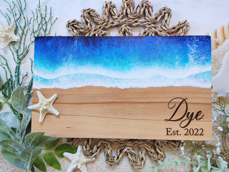 Personalized Blue Ocean Resin Cutting Board Charcuterie Serving Board Serving Tray, Beach Wedding Anniversary Gift