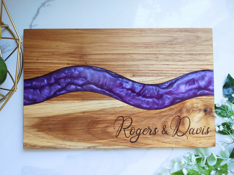 Personalized Teakwood CheeseBoard with Food Safe Colored Resin, Wedding Anniversary Birthday Bridal Christmas Gifts