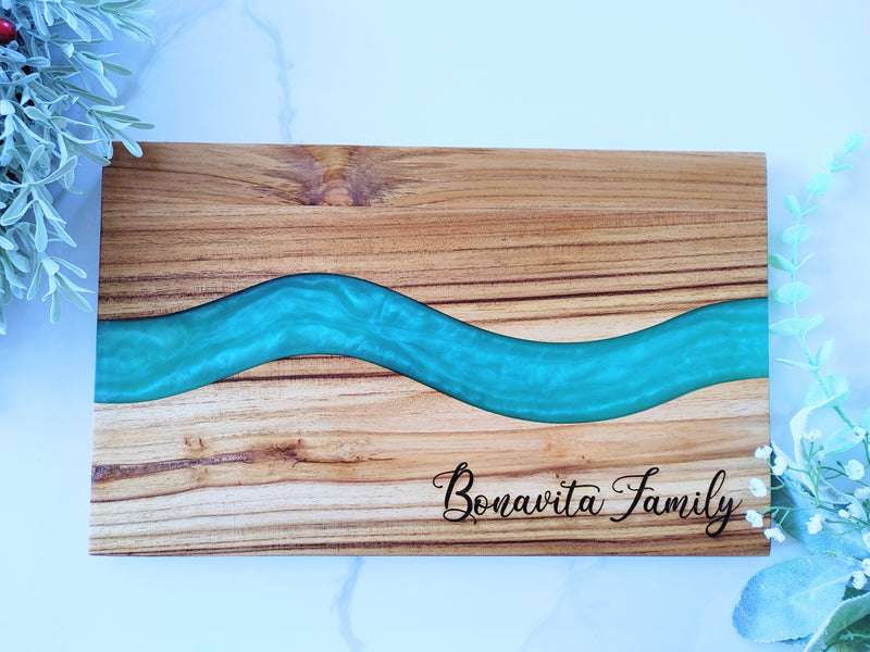 Personalized Teakwood CheeseBoard with Food Safe Colored Resin, Wedding Anniversary Birthday Bridal Christmas Gifts