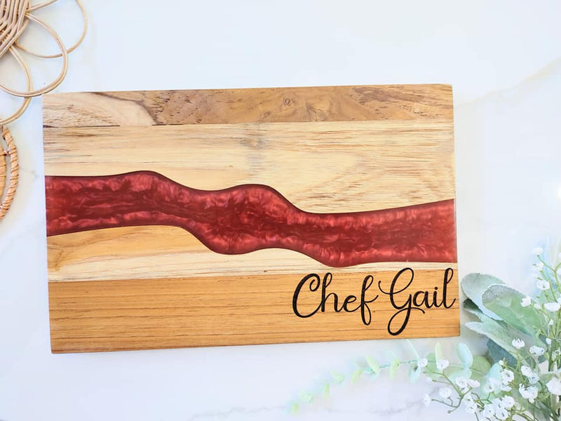 Personalized Teakwood CheeseBoard with Food Safe Colored Resin, Wedding Anniversary Birthday Bridal Christmas Gifts