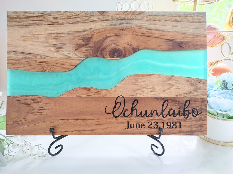 Personalized Teakwood CheeseBoard with Food Safe Colored Resin, Wedding Anniversary Birthday Bridal Christmas Gifts