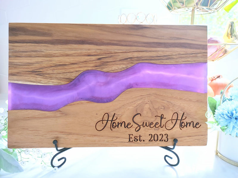 Personalized Teakwood CheeseBoard with Food Safe Colored Resin, Wedding Anniversary Birthday Bridal Christmas Gifts