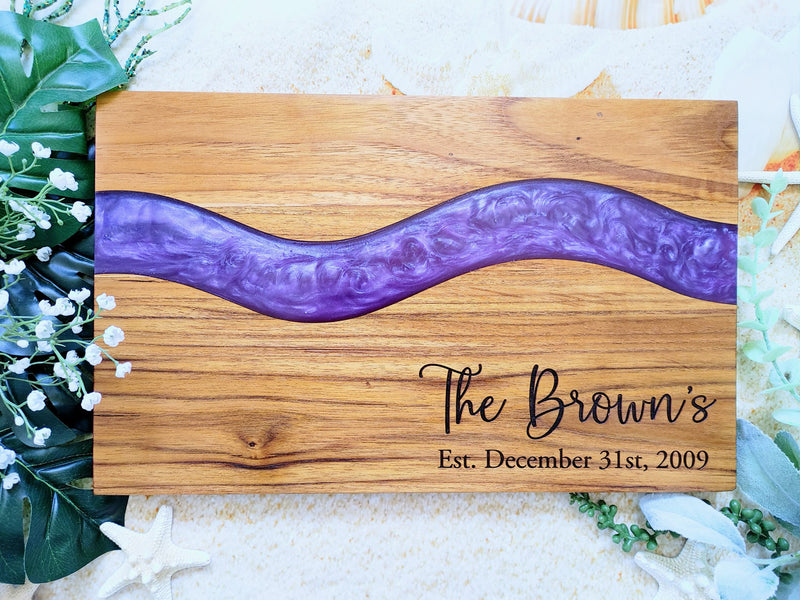 Personalized Teakwood CheeseBoard with Food Safe Colored Resin, Wedding Anniversary Birthday Bridal Christmas Gifts