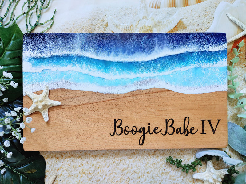 Personalized Blue Ocean Resin Cutting Board Charcuterie Serving Board Serving Tray, Beach Wedding Anniversary Gift