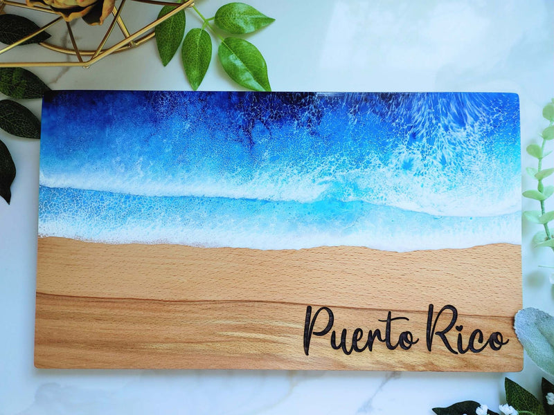 Personalized Blue Ocean Resin Cutting Board Charcuterie Serving Board Serving Tray, Beach Wedding Anniversary Gift