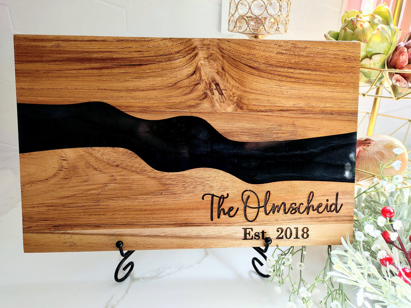 Personalized Teakwood CheeseBoard with Food Safe Colored Resin, Wedding Anniversary Birthday Bridal Christmas Gifts