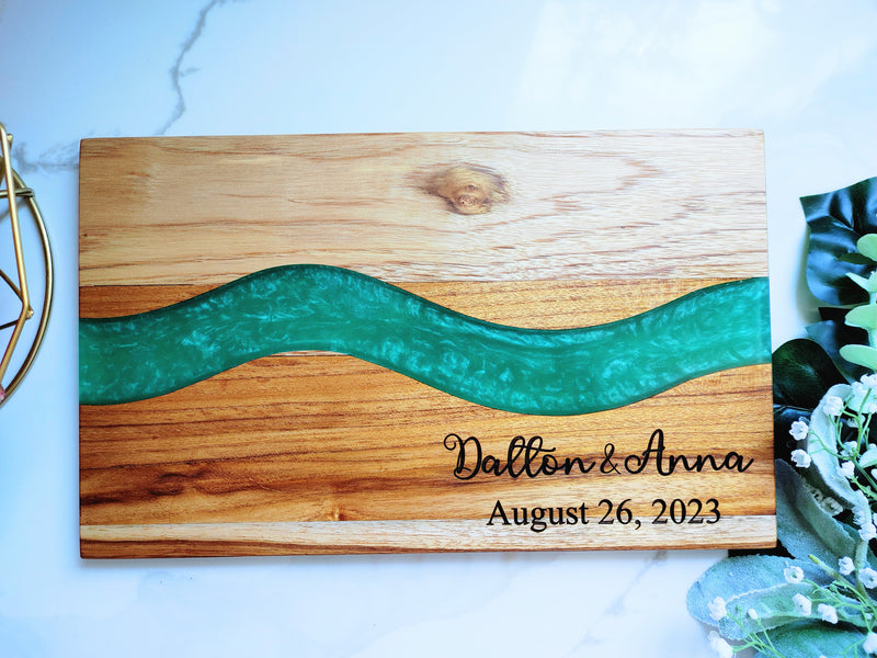 Personalized Teakwood CheeseBoard with Food Safe Colored Resin, Wedding Anniversary Birthday Bridal Christmas Gifts