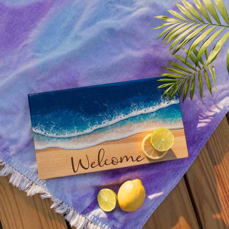 Personalized Blue Ocean Resin Cutting Board Charcuterie Serving Board Serving Tray, Beach Wedding Anniversary Gift