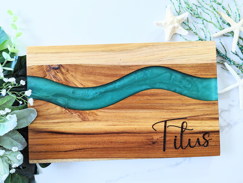 Personalized Teakwood CheeseBoard with Food Safe Colored Resin, Wedding Anniversary Birthday Bridal Christmas Gifts