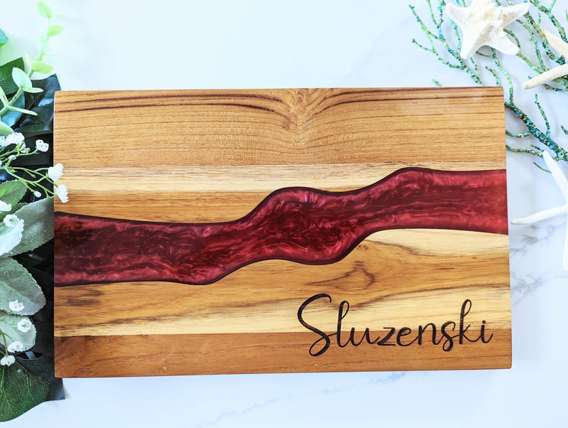 Personalized Teakwood CheeseBoard with Food Safe Colored Resin, Wedding Anniversary Birthday Bridal Christmas Gifts