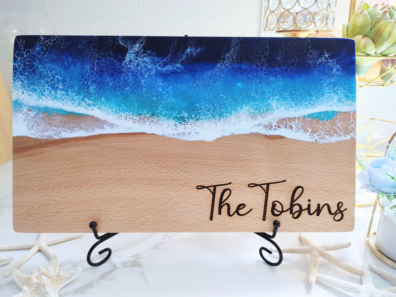 Personalized Blue Ocean Resin Cutting Board Charcuterie Serving Board Serving Tray, Beach Wedding Anniversary Gift