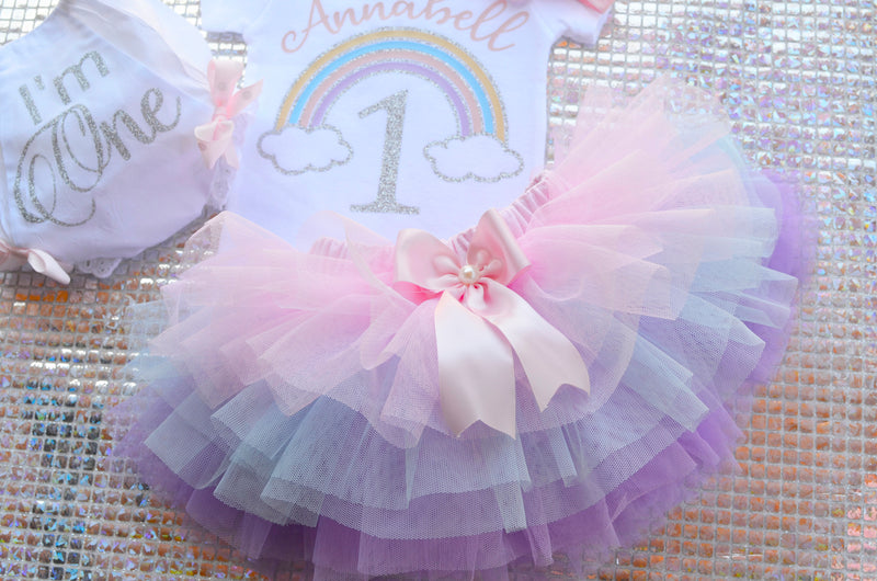 Personalized Silver One Pastel Rainbow Outfit