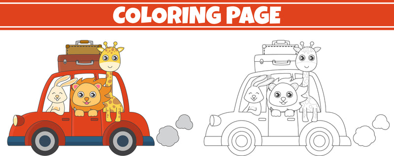 Car and Animals Coloring Page - Free Download