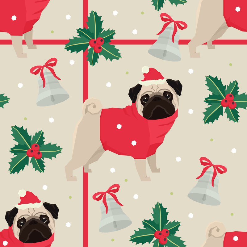 Christmas with Pugs Seamless Pattern