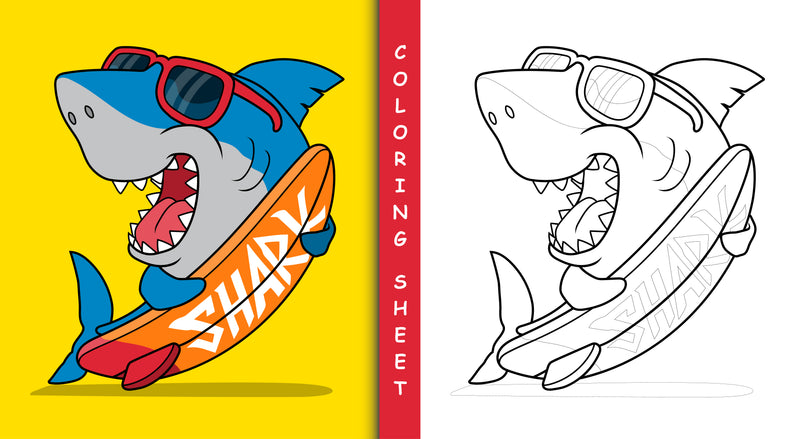 Cool Surfer Shark Coloring Sheet - Free Download