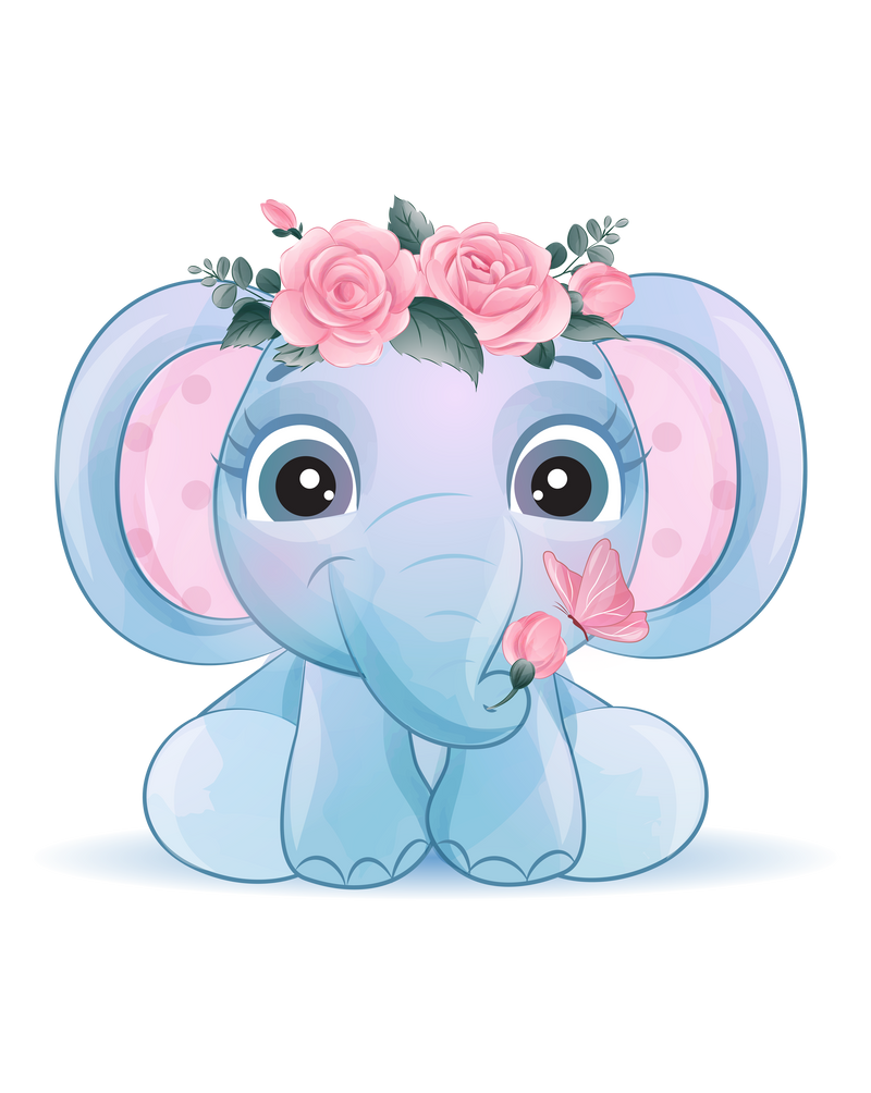 Cute Floral Baby Elephant PNG Clipart