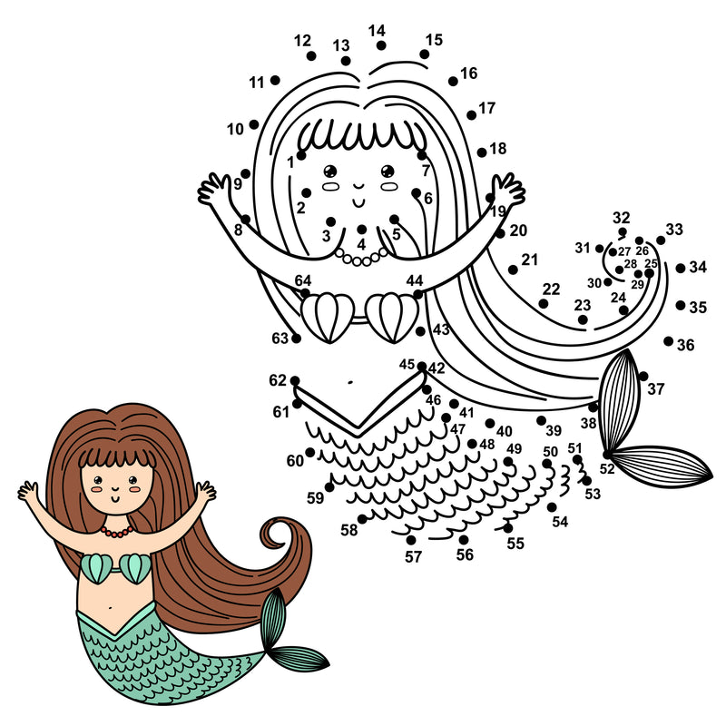Cute Mermaid Connect the Dots - Free Download
