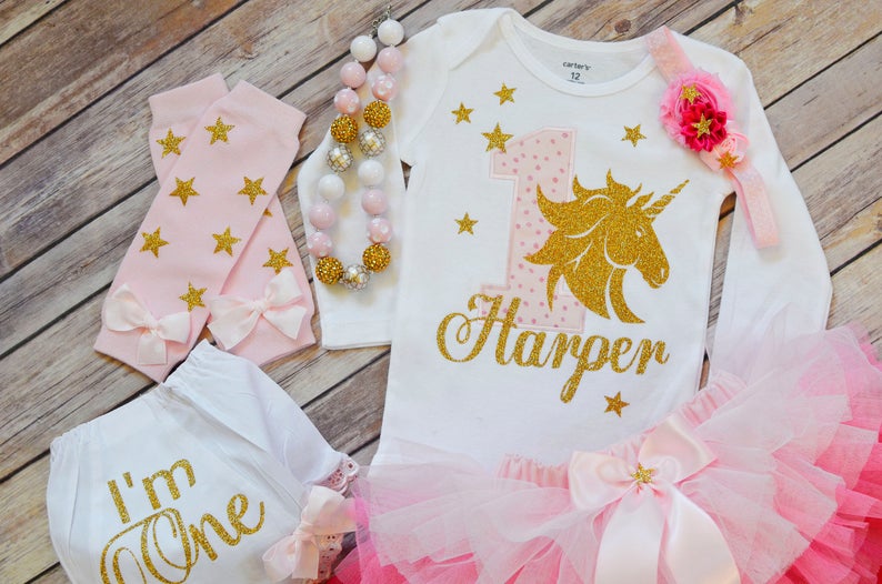 Unicorn Ombre Tutu Pink Gold Outfit | Personalized