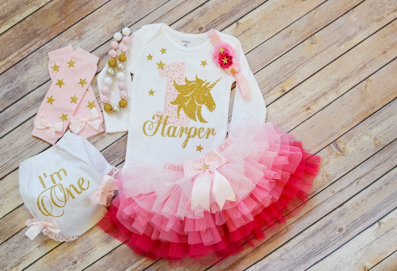 Unicorn Ombre Tutu Pink Gold Outfit | Personalized