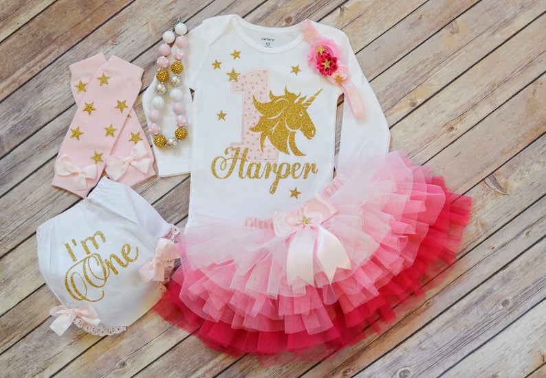 Unicorn Ombre Tutu Pink Gold Outfit | Personalized