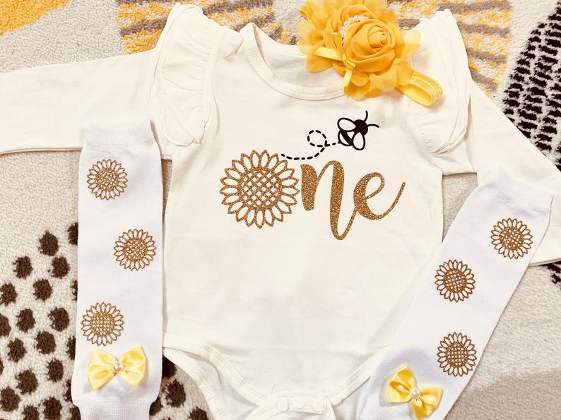 Sunflower Bee First Birthday Outfit