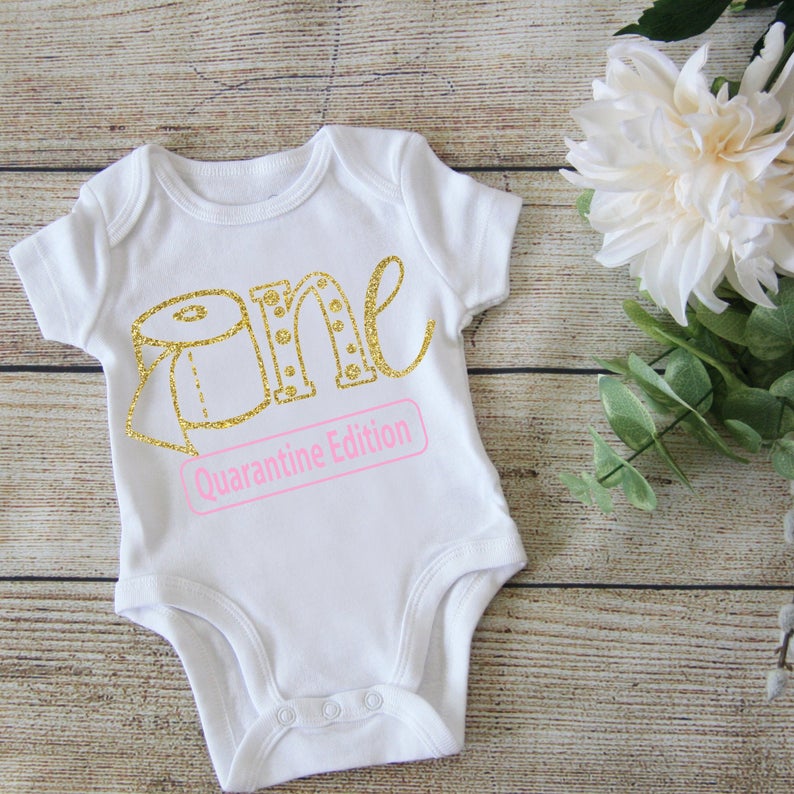 Funny First Birthday Shirt Quarantine Edition - Gold Pink