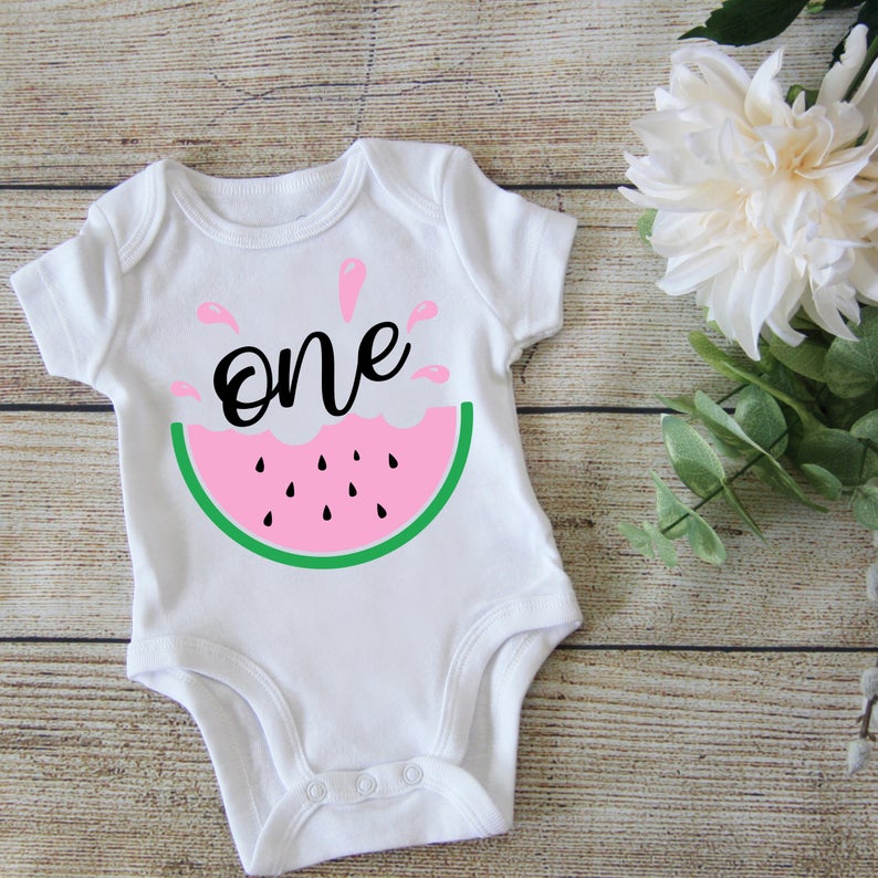 First Birthday Baby Girl Melon Shirt - Baby Pink