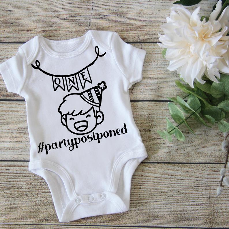 First Birthday Party Postponed Baby Boy Shirt