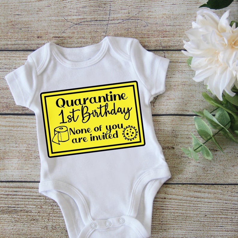 Quarantine First Birthday Baby Bodysuit - No One is Invited Yellow