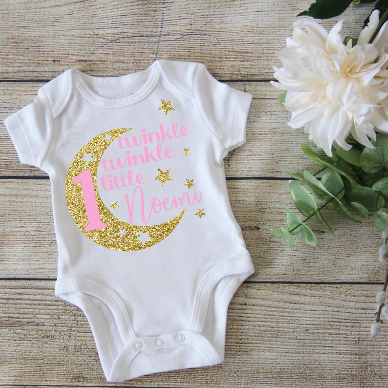 Twinkle Twinkle Little Star Personalized First Birthday Shirt - Gold Pink