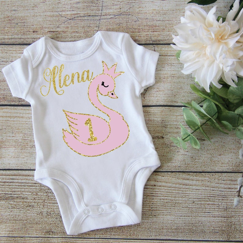 First Birthday Baby Girl Swan Princess Shirt - Personalized