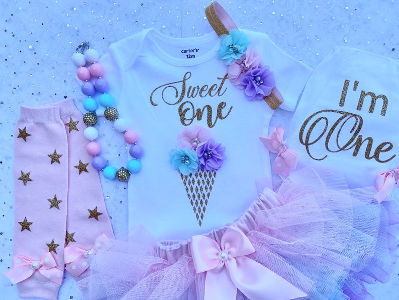 Sweet One Ice Cream Outfit | Pastel Gold Rainbow