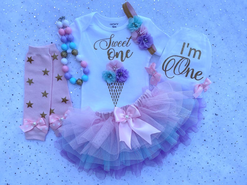 Sweet One Ice Cream Outfit | Pastel Gold Rainbow