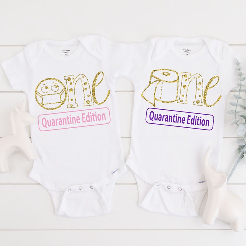 Twin Girls First Birthday Shirt Quarantine Edition