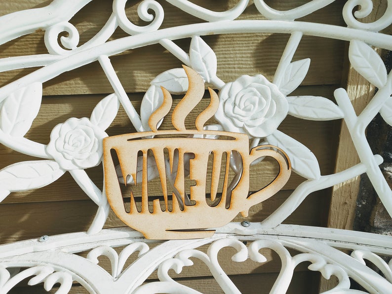 Wake Up Coffee Cup Wall Art Decor - Home Gift Idea