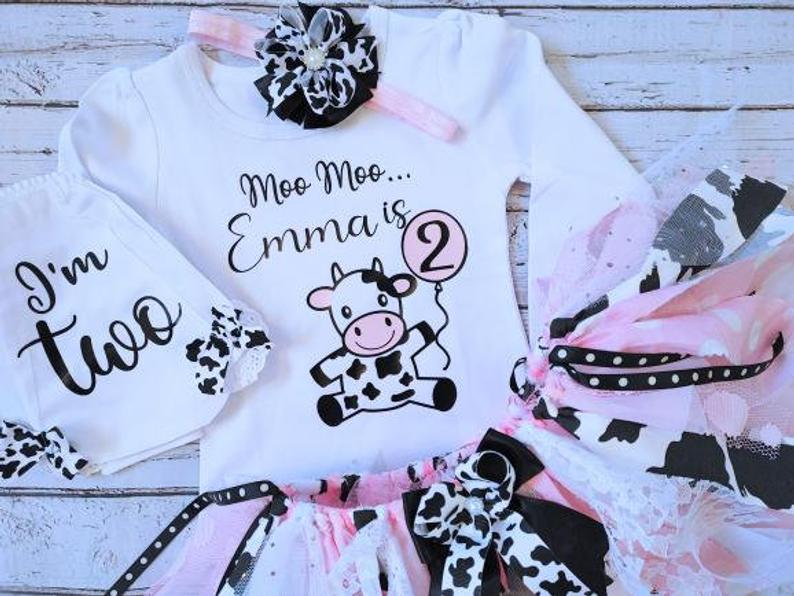 Moo Moo I'm Two Cow Outfit | Personalized