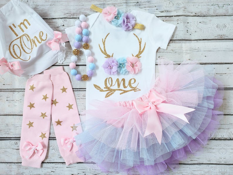 Pastel Rainbow Deer Antlers One Outfit