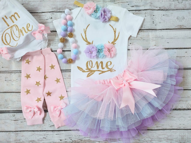 Pastel Rainbow Deer Antlers One Outfit