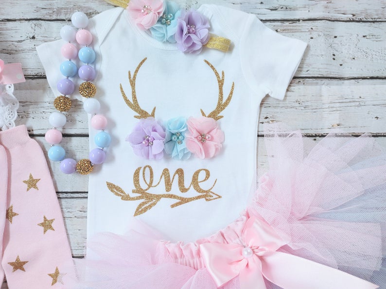 Pastel Rainbow Deer Antlers One Outfit