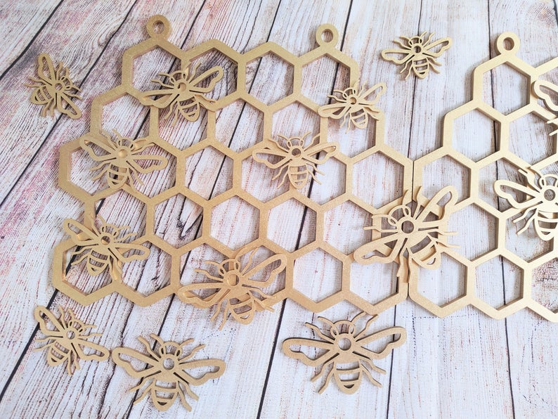 Wooden Bee Honeycomb Art Decor