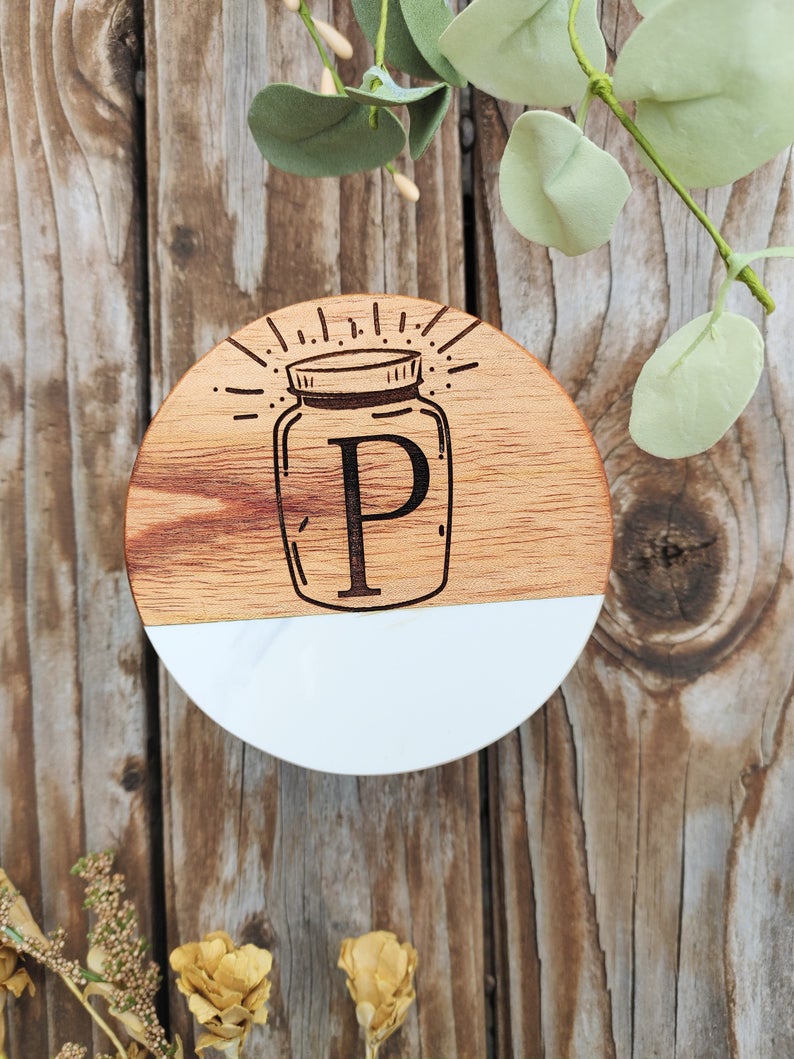 Personalized Wood and Marble Coasters Gift
