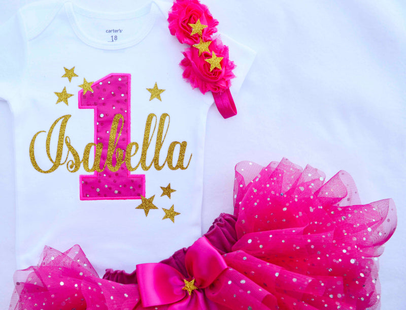 Little Stars Hot Pink Gold Outfit | Personalized