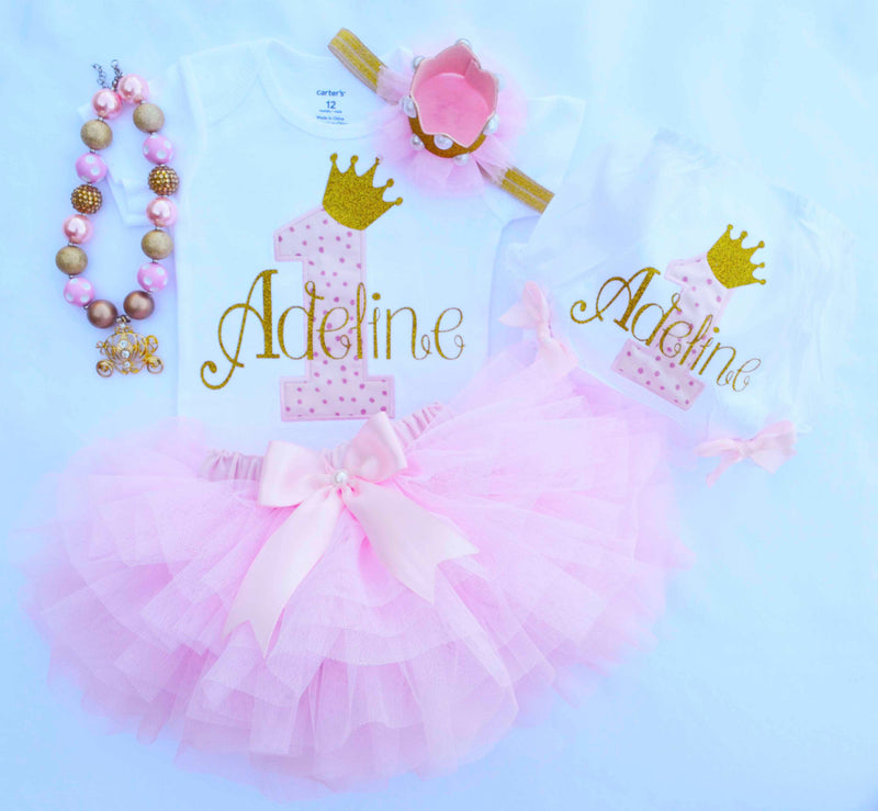 Princess Pink Gold Outfit with Crown | Personalized