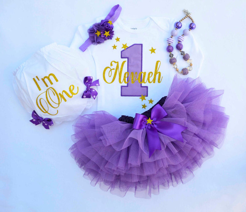 Little Stars Purple Gold Outfit | Personalized